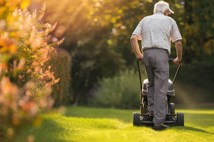 wide self propelled lawn mower