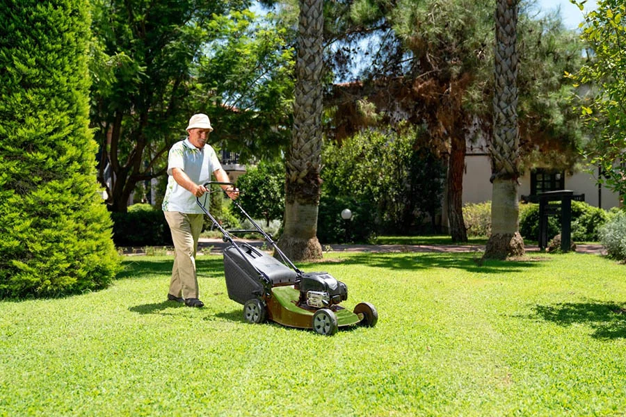 wide self propelled lawn mower